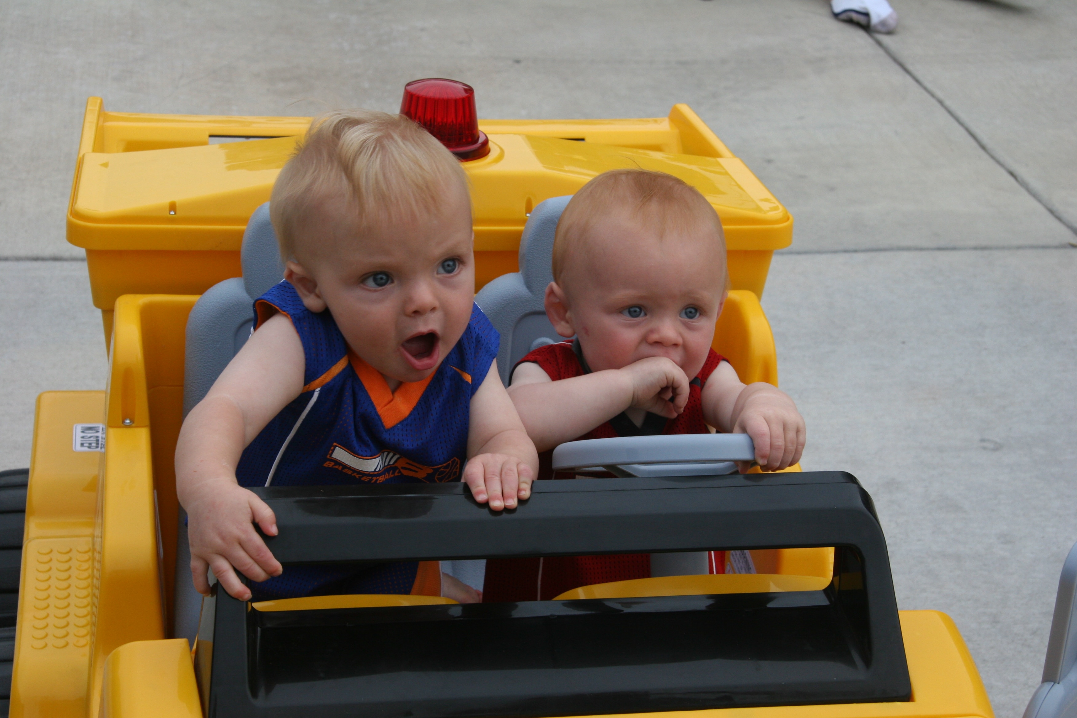 Byam and Adam Lovell as toddlers. They’re more grown-up now, but they still make these faces behind the wheel sometimes.